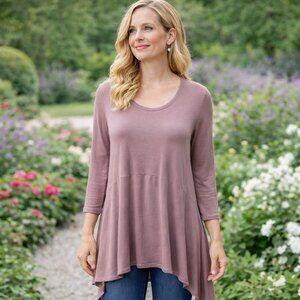 NEW Michael Stars Asymmetrical Ribbed Tunic Blouse Mauve Artsy Capsule Comfy OS